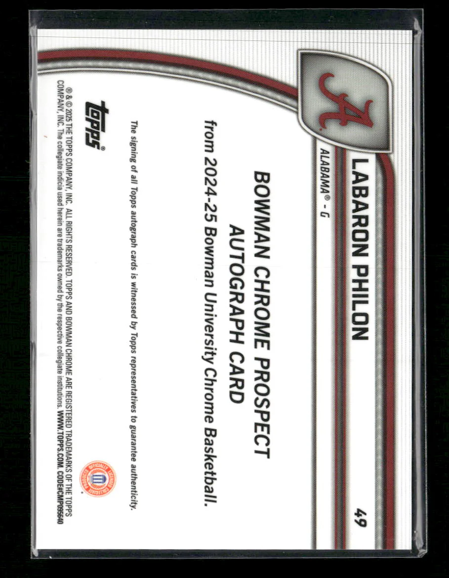 2024-25 Bowman U Chrome Prospects Auto Green Refractor Labaron Philon #/99 #49 - Image 2