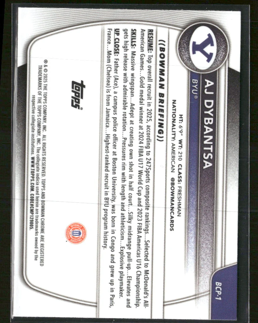 2025-26 Bowman Chrome Prospects Mojo Refractor AJ Dybantsa #BCP-1 - Image 2