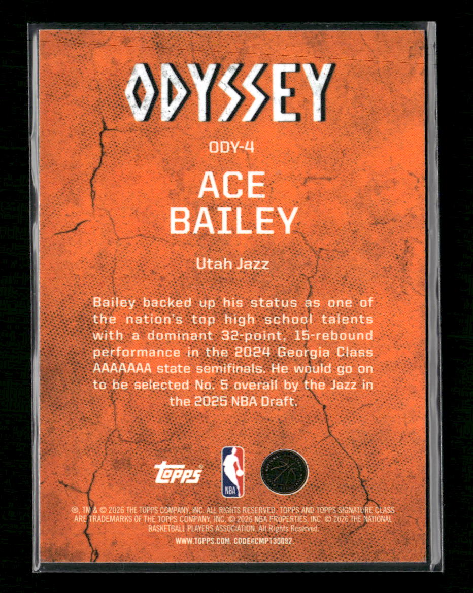 2025-26 Topps Signature Class Odyssey Rookie Card (RC) Ace Bailey #ODY-4 - Image 2