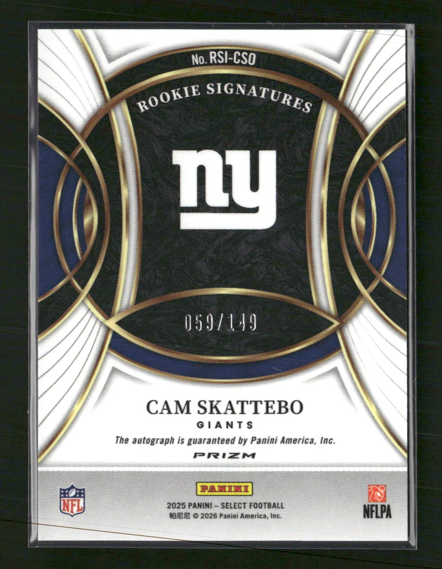 2025 Panini Select Rookie Signatures Blue Prizm Cam Skattebo #/149 Auto #RSI-CSO - Image 2