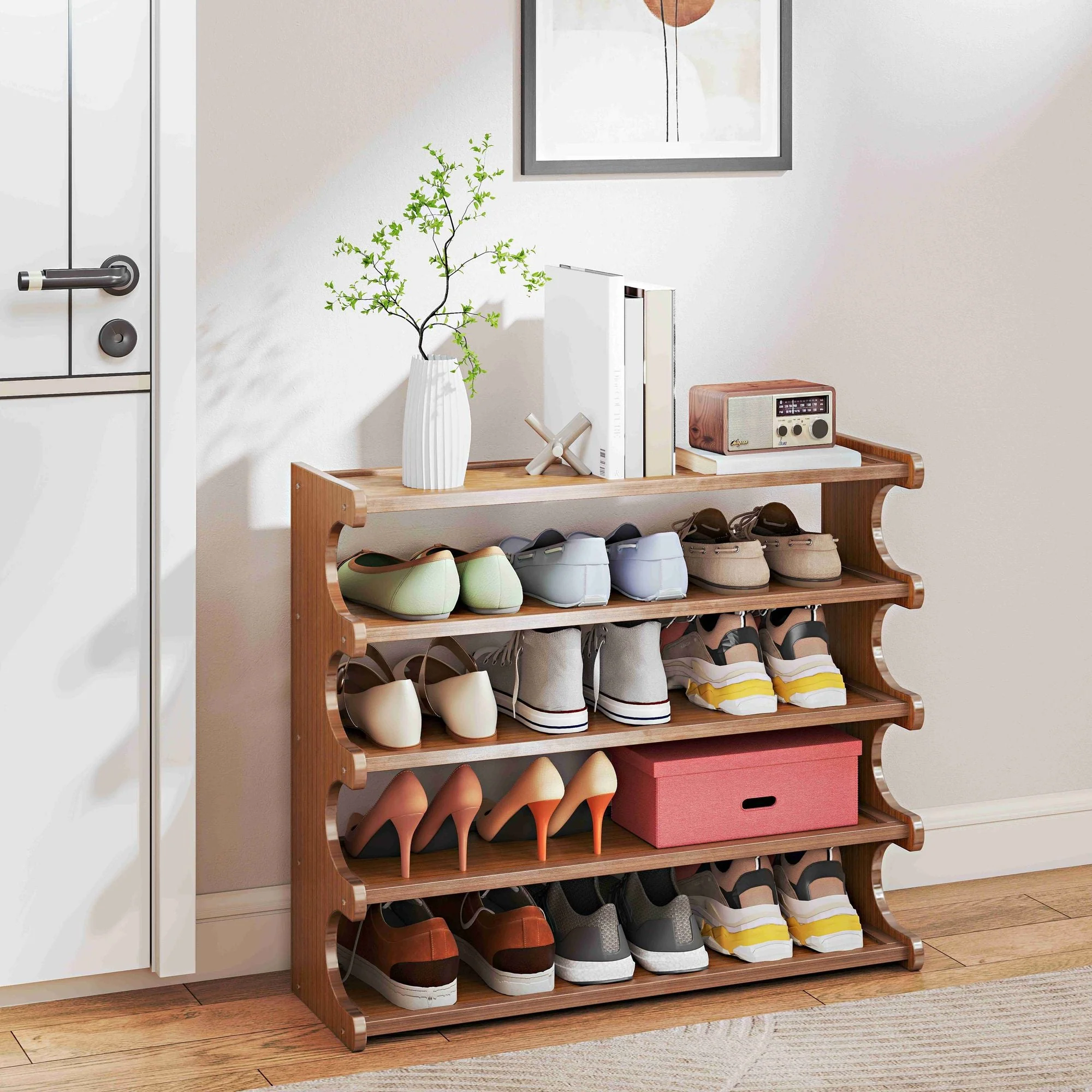 5/6-layer practical storage rack, shoe rack, space-saving design, multi-layer independent storage rack, wood grain finish, easy to assemble, self-supporting cubic shoe storage rack, storage rack, suit - Image 11