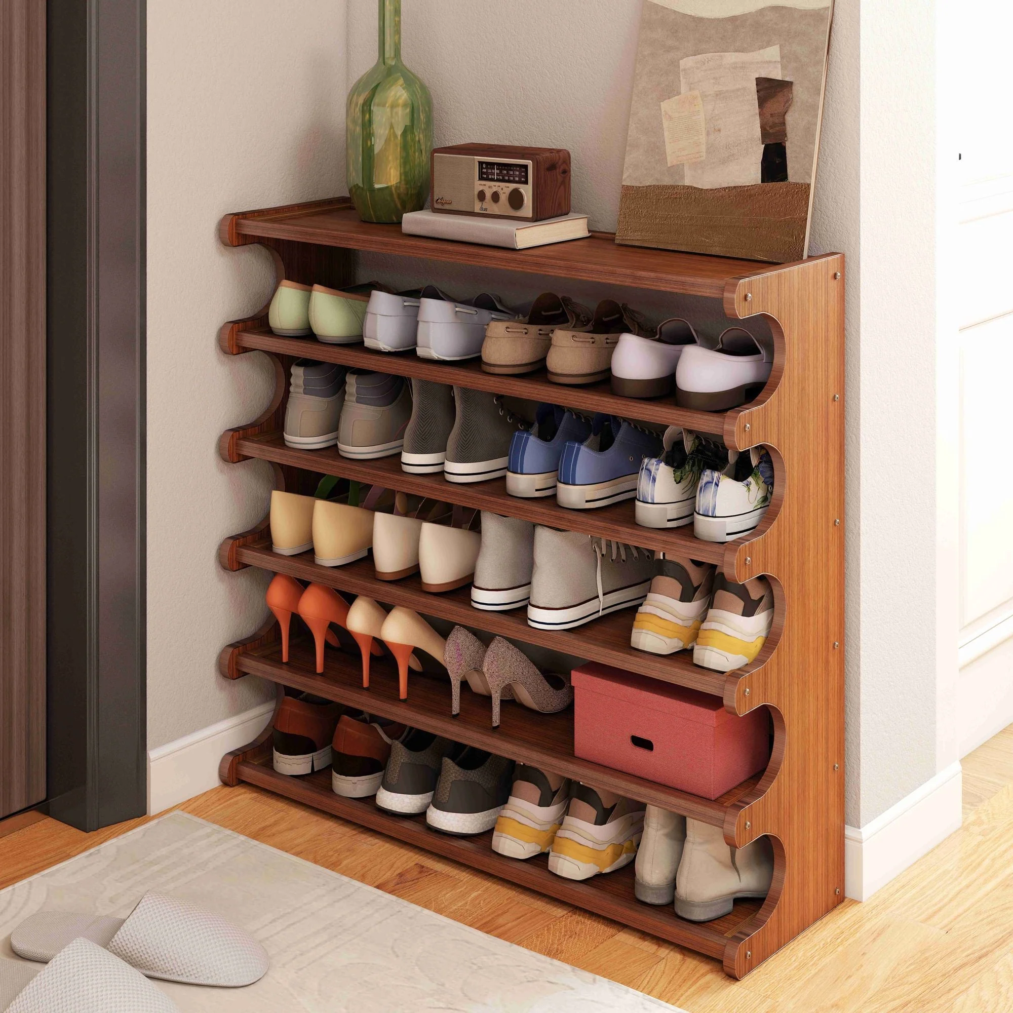 5/6-layer practical storage rack, shoe rack, space-saving design, multi-layer independent storage rack, wood grain finish, easy to assemble, self-supporting cubic shoe storage rack, storage rack, suit - Image 13
