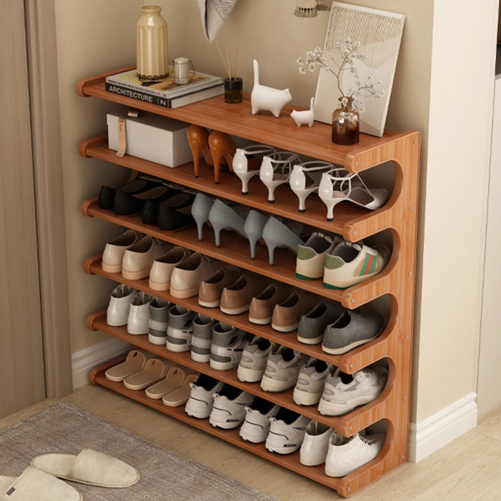 5/6-layer practical storage rack, shoe rack, space-saving design, multi-layer independent storage rack, wood grain finish, easy to assemble, self-supporting cubic shoe storage rack, storage rack, suit - Image 14