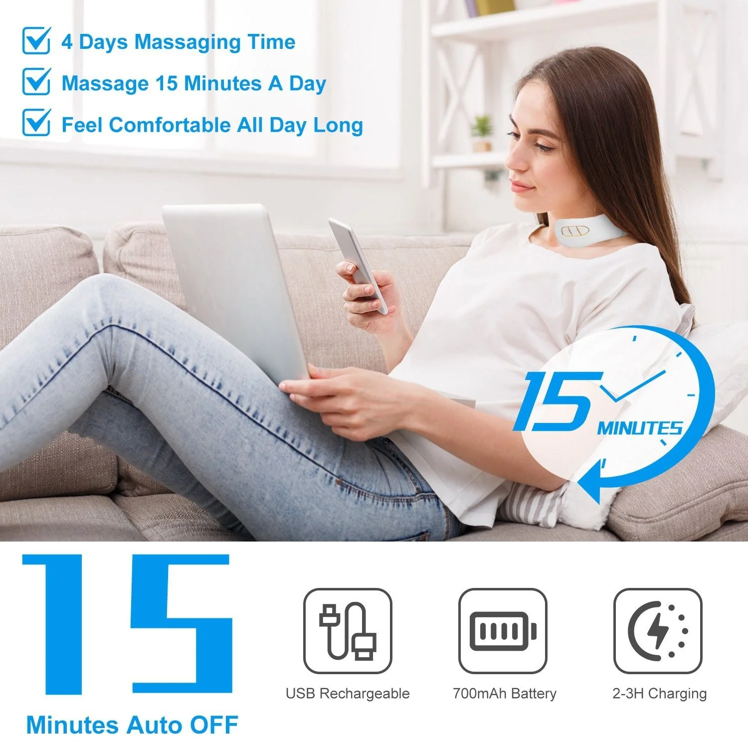 Electric Cervical Neck Massager with Hot Compress, 6 Modes 20 Levels Cordless Neck Pain Relief8-Head Electric Neck Massager with Heat, Cordless Portable Neck Massage Device with Auto Off - Image 2