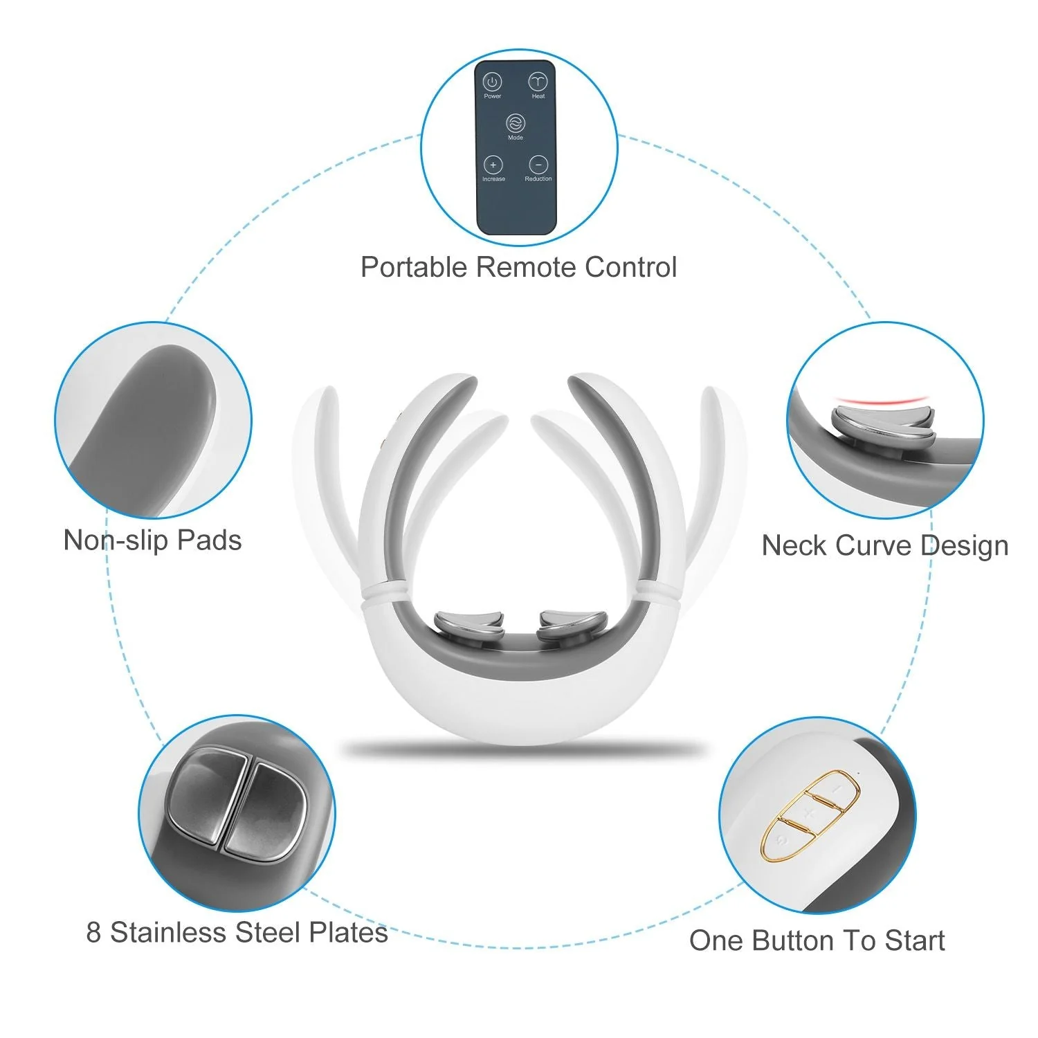 Electric Cervical Neck Massager with Hot Compress, 6 Modes 20 Levels Cordless Neck Pain Relief8-Head Electric Neck Massager with Heat, Cordless Portable Neck Massage Device with Auto Off - Image 5