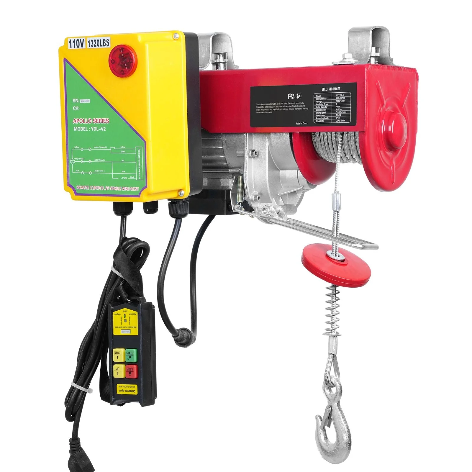 Electric Hoist, 1320 lbs Lifting Capacity, 1150W 110V Electric Steel Wire Winch with Wireless Remote Control, 40ft Single Cable Lifting Height & Pure Copper Motor, for Garage Warehouse Factory - Image 11
