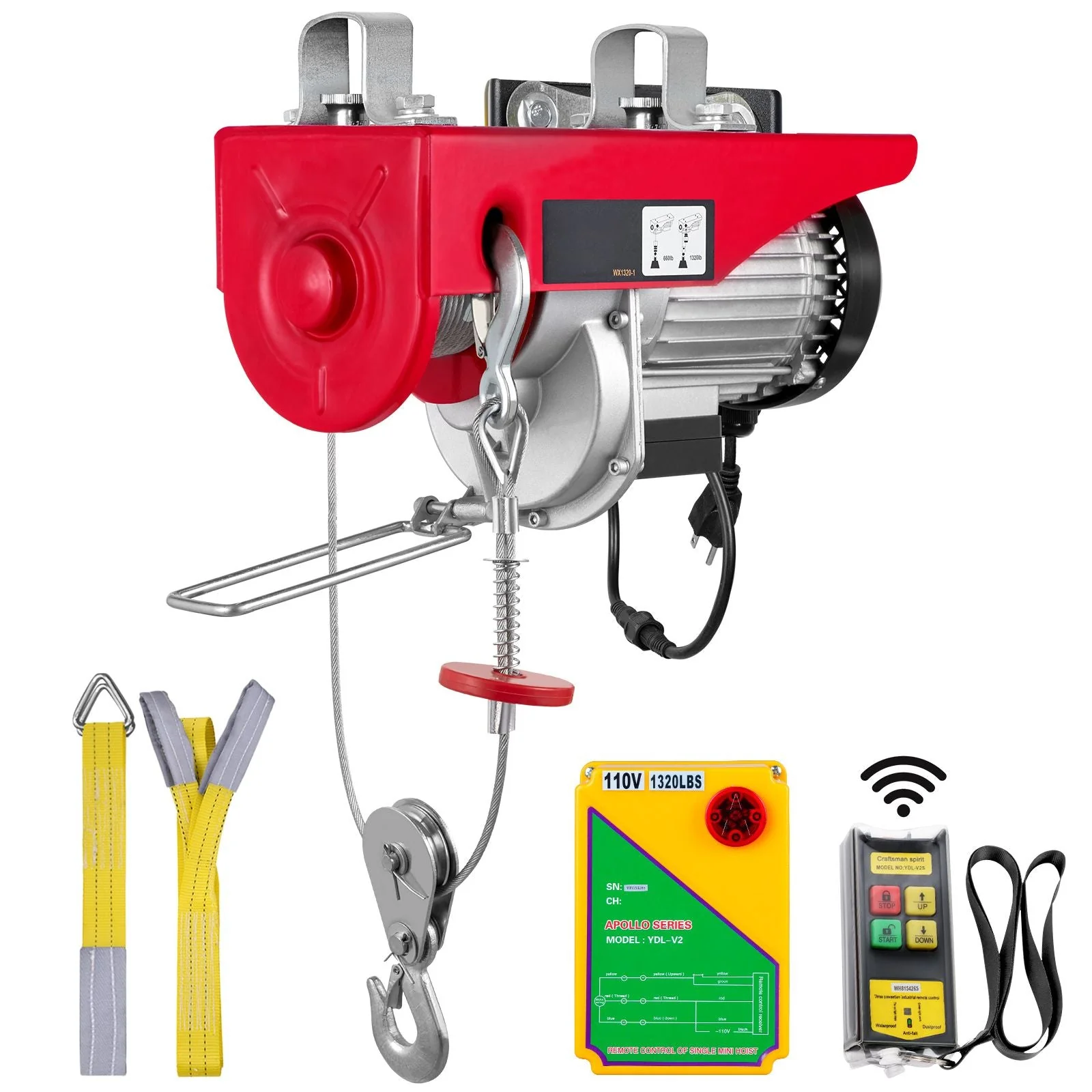 Electric Hoist, 1320 lbs Lifting Capacity, 1150W 110V Electric Steel Wire Winch with Wireless Remote Control, 40ft Single Cable Lifting Height & Pure Copper Motor, for Garage Warehouse Factory - Image 12