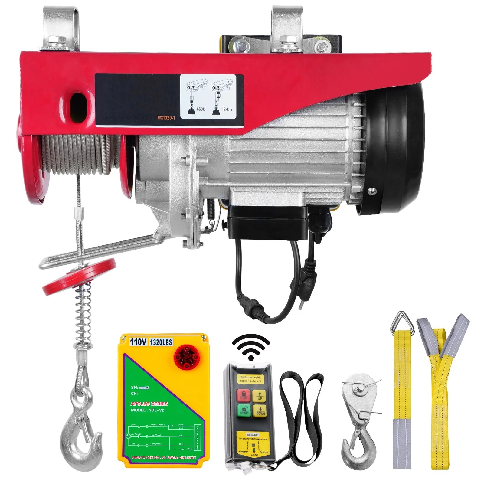 Electric Hoist, 1320 lbs Lifting Capacity, 1150W 110V Electric Steel Wire Winch with Wireless Remote Control, 40ft Single Cable Lifting Height & Pure Copper Motor, for Garage Warehouse Factory - Image 9