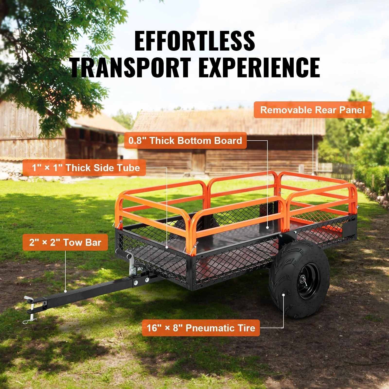 Heavy Duty Steel ATV Dump Trailer, 1500-Pound Load Capacity 15 Cubic Feet, Tow Behind Dump Cart Garden Trailer, with Removable Sides and 2 Tires, for Mowers, Tractors, ATV, UTV - Image 10