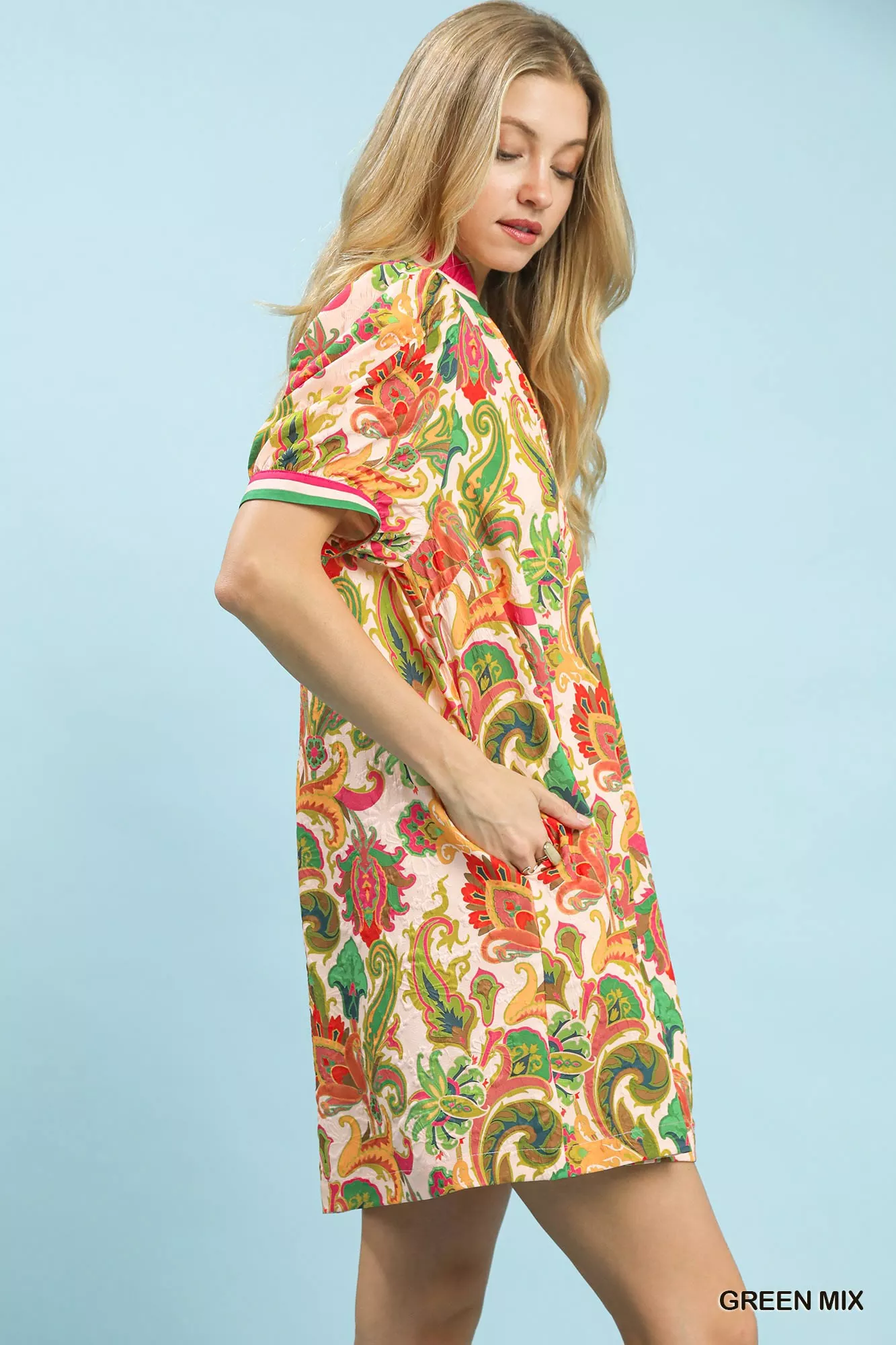 Umgee Jacquard Abstract Print Mini Dress - Image 2